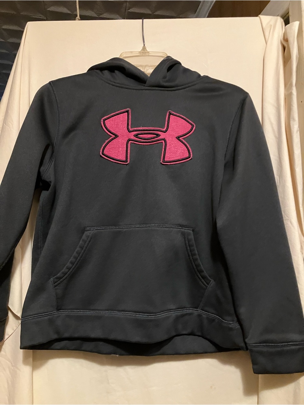 Under Armour Black Hoodie with Pink Logo Girls Pullover YLG
